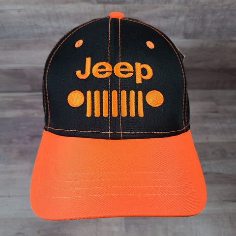 Jeep Grill Logo Baseball Cap/Hat Black W/Orange