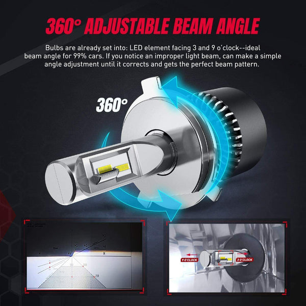 2 PCS GTO H13 9008 LED HEADLIGHT BULB