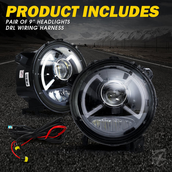 9" DRL LED Headlights Jeep Wrangler JL / Gladiator JT (2018-2023) X-Pro CREE LED Dark Bat Series w/ DRL