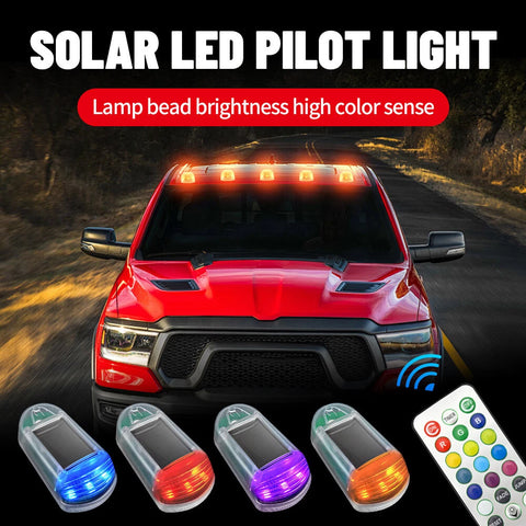 5 Pack Solar Powered LED Cab Roof Marker Running Lights w/Remote For Trucks SUV