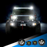 2PCS 7 Inch LED Headlight with 2PCS 4 Inch LED Fog Light for Jeep Wrangler 97-17 JK LJ CJ, 2 Years Warranty